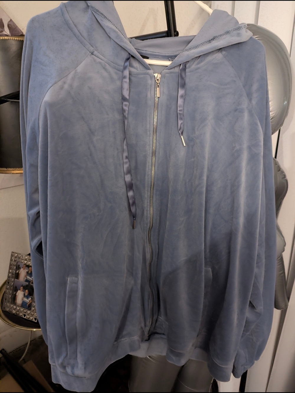 Ellos: Pale Indigo Zip-Front Velour Hoodie & Jogger Set Plus Size 2X (26/28)